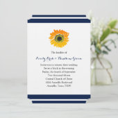 Nautische Blauwe Strepen Zonnebloem Huwelijksuitno Kaart (Staand voorkant)