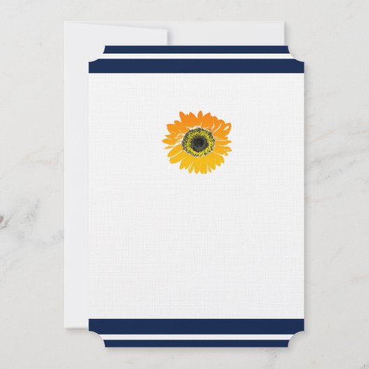 Nautische Blauwe Strepen Zonnebloem Huwelijksuitno Kaart (Achterkant)