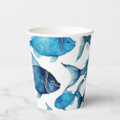 Nautische blauwe vis. Seaside Cottage verjaardagsf Papieren Bekers (Achterkant)