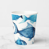 Nautische blauwe vis. Seaside Cottage verjaardagsf Papieren Bekers (Links)