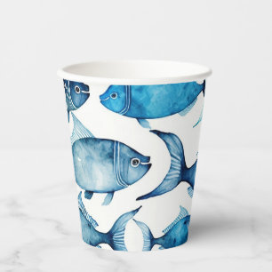 Nautische blauwe vis. Seaside Cottage verjaardagsf Papieren Bekers