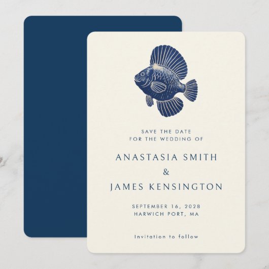 Nautische blauwe vis Stijlvolle moderne oceaan bru Kaart (Voorkant / Achterkant)