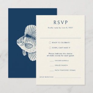 Nautische blauwe vis Stijlvolle moderne oceaan bru RSVP Kaartje