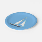 nautische blauwe zeilboot - bruiloft strand oceaan papieren bordje (Gekanteld)