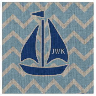 Nautische blauwe zeilboot en Chevron gepersonalise Stof
