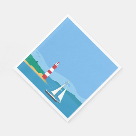 Nautische Blauwe Zeilboot & Vuurtoren Bruiloft Par Servet (Hoek)