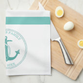 Nautische Blauwgroen Anker Blauw Wit Streep Famili Theedoek (Quarter Fold)