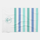 Nautische Blauwgroen Anker Blauw Wit Streep Famili Theedoek (Horizontaal)