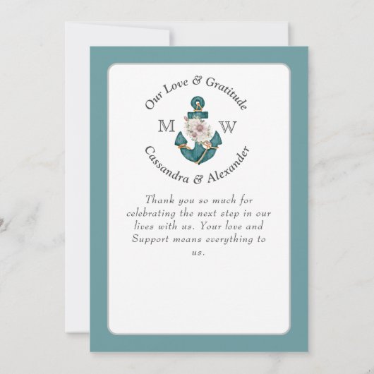 Nautische Blauwgroen Aqua Turquoise Blauwe Bloemen Bedankkaart (Achterkant)