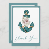 Nautische Blauwgroen Aqua Turquoise Blauwe Bloemen Bedankkaart (Voorkant / Achterkant)