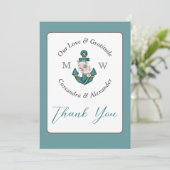 Nautische Blauwgroen Aqua Turquoise Blauwe Bloemen Bedankkaart (Staand voorkant)