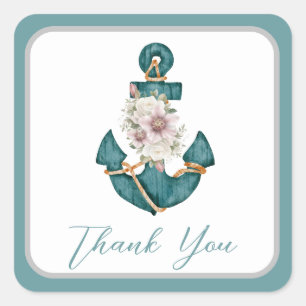 Nautische Blauwgroen Aqua Turquoise Blauwe Bloemen Vierkante Sticker