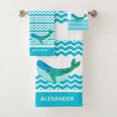 Nautische Blauwgroen blauwe walvisgolven Bad Handdoek (Insitu)