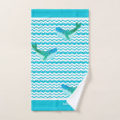 Nautische Blauwgroen blauwe walvisgolven Bad Handdoek (Handdoek)