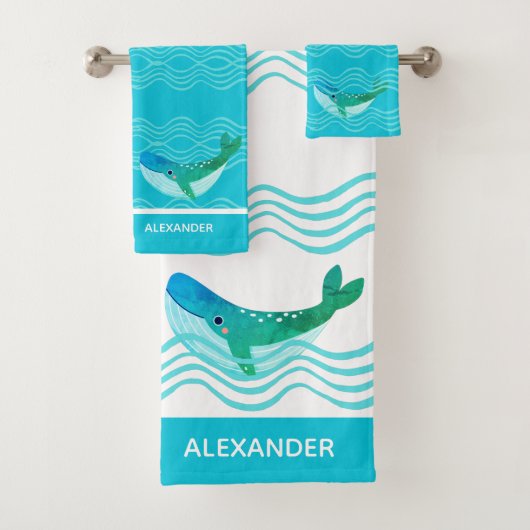 Nautische Blauwgroen blauwe witte golven uit de ke Bad Handdoek (Insitu)