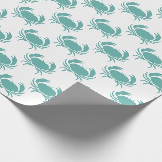 Nautische Blauwgroen krabpatroon Cadeaupapier (Hoek)