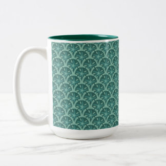 Nautische Blauwgroen Lattice Tweekleurige Koffiemok