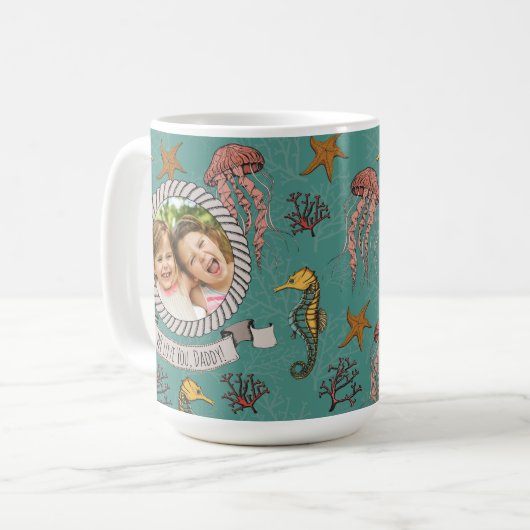 Nautische Blauwgroen Oceaan Dierlijke Vaderdag Koffiemok (Voorkant links)