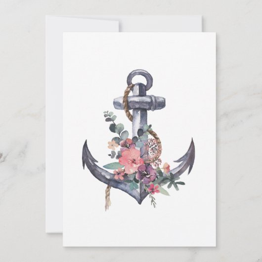 nautische bloemanker bruiloft uitnodiging (Achterkant)