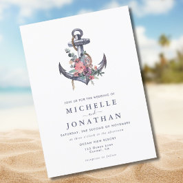 nautische bloemanker bruiloft uitnodiging