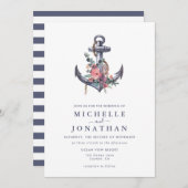 nautische bloemanker bruiloft uitnodiging (Voorkant / Achterkant)