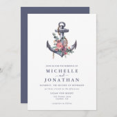 nautische bloemanker bruiloft uitnodiging (Voorkant / Achterkant)