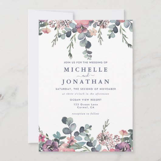 nautische bloemanker bruiloft uitnodiging (Voorkant)