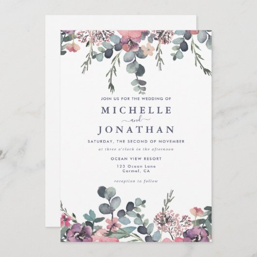 nautische bloemanker bruiloft uitnodiging (Voorkant / Achterkant)