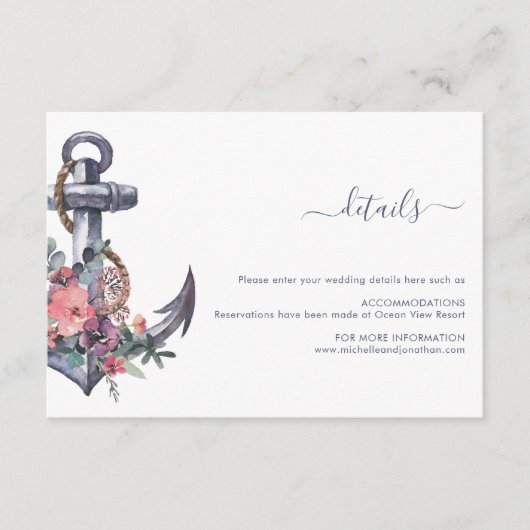 Nautische Bloemen Anker Bruiloft Behuizing Kaart (Voorkant)