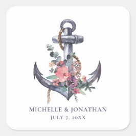 Nautische Bloemen Anker Bruiloft Gift Favor Bag Vierkante Sticker