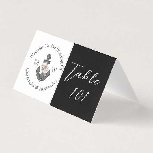 Nautische Bloemen Anker Bruiloft Zwart-wit Kaart (Achterkant)