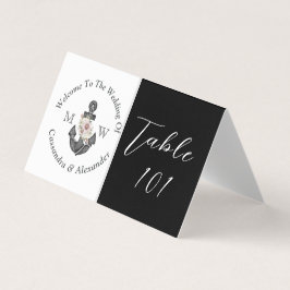 Nautische Bloemen Anker Bruiloft Zwart-wit Kaart