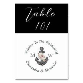 Nautische Bloemen Anker Bruiloft Zwart-wit Kaart