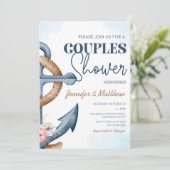 Nautische Bloemen Anker Koppels Bruiloft Douche Kaart (Staand voorkant)