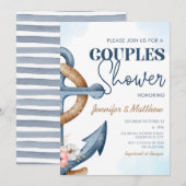 Nautische Bloemen Anker Koppels Bruiloft Douche Kaart (Voorkant / Achterkant)