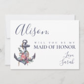 Nautische Bloemen Anker Maid of Honor Voorstel Kaa Kaart (Voorkant)