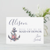 Nautische Bloemen Anker Maid of Honor Voorstel Kaa Kaart (Staand voorkant)