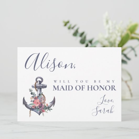 Nautische Bloemen Anker Maid of Honor Voorstel Kaa Kaart (Staand voorkant)