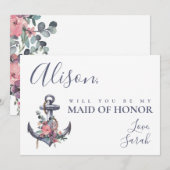 Nautische Bloemen Anker Maid of Honor Voorstel Kaa Kaart (Voorkant / Achterkant)