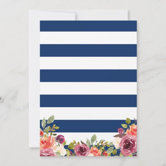 Nautische Bloemen Anker Marine Blue Stripes Weddin Kaart (Achterkant)