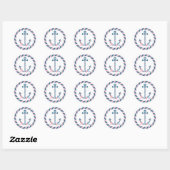 Nautische Bloemen Anker Roze & Navy Bloemen & Touw Ronde Sticker (Vel)