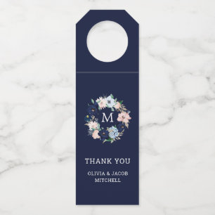 Nautische bloemen en monogram Bruiloft Flessenhanger