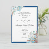 Nautische Bloemen Marine & Wit Formele bruiloft Kaart (Staand voorkant)