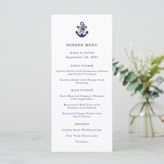 Nautische Bloemen | Navy Bloemanker Trouwmenu Menu (Staand voorkant)