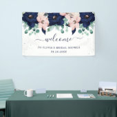 Nautische bloemen Navy Blue en Blush Pink Welkom Spandoek (Beurs)
