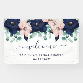 Nautische bloemen Navy Blue en Blush Pink Welkom Spandoek