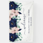 Nautische bloemen Navy Blue en Blush Pink Welkom Spandoek (Verticaal)