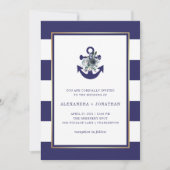 Nautische bloemen | Navy Blue Floral Stripe Bruilo Kaart (Voorkant)
