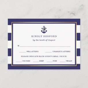 Nautische bloemen Navy Blue RSVP met maaltijdkeu