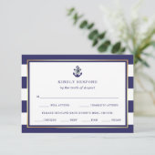 Nautische bloemen | Navy Blue RSVP met maaltijdkeu (Staand voorkant)